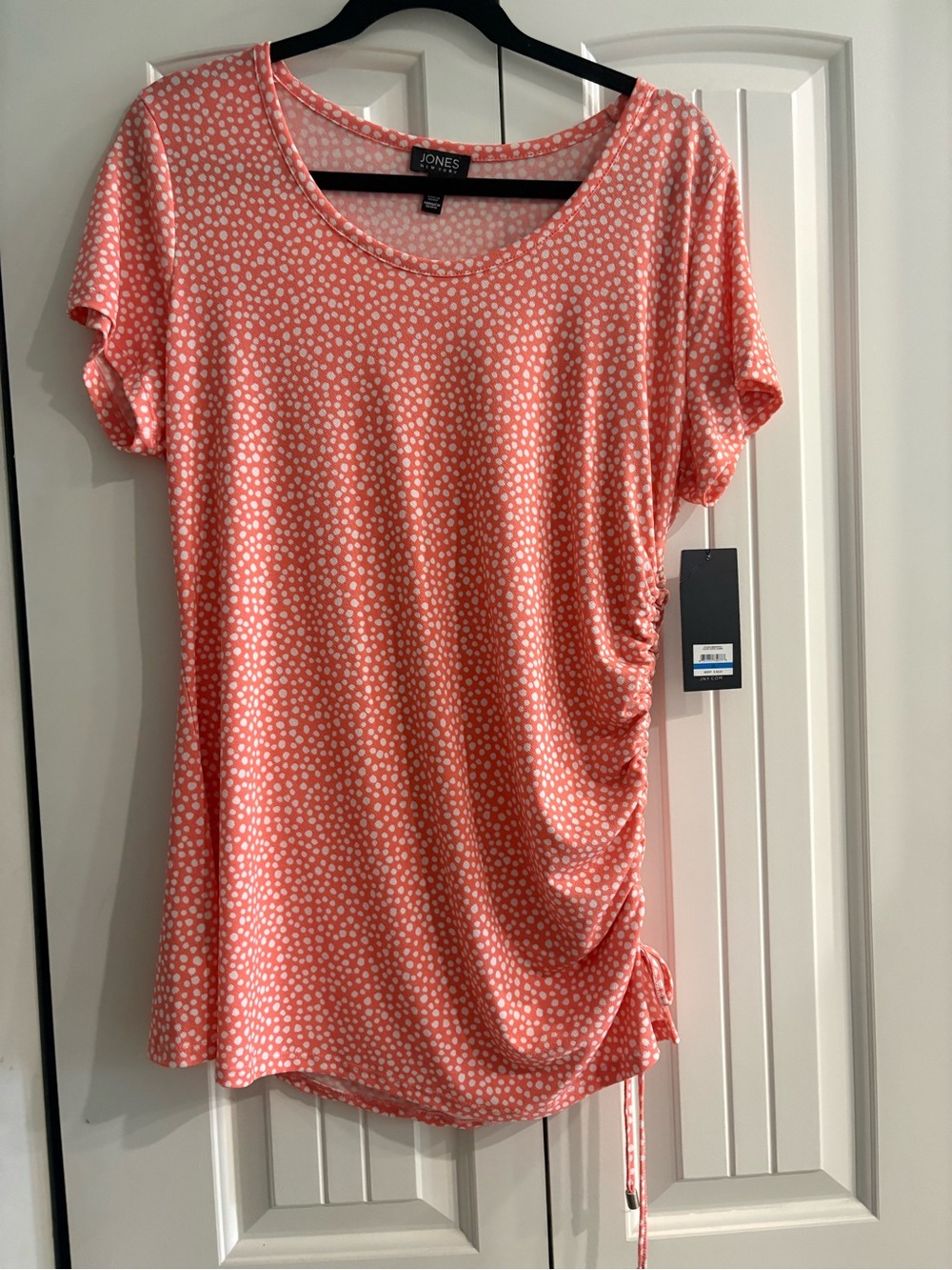 Jones New York Coral Pink Polka Dot Short-Sleeve Top